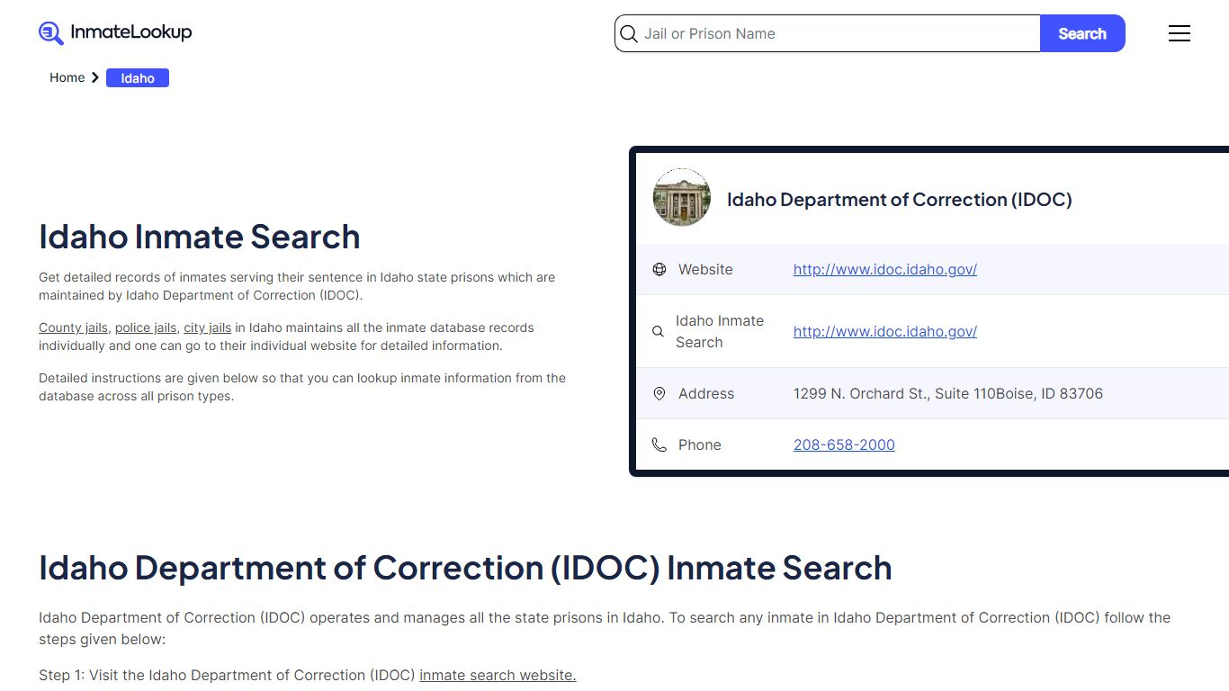 Idaho Inmate Search | Idaho Department of Correction (IDOC)