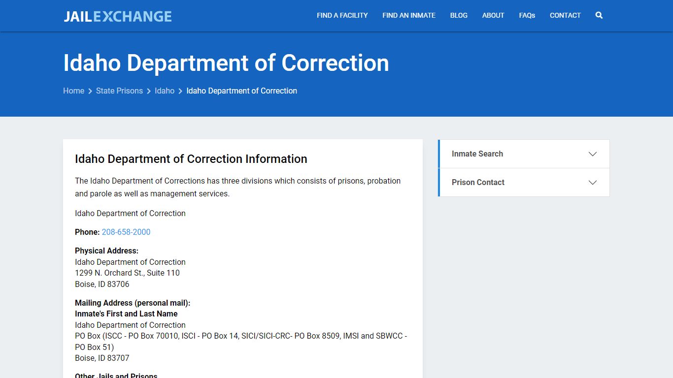 Idaho Department of Correction Inmate Search, ID - Jail Exchange
